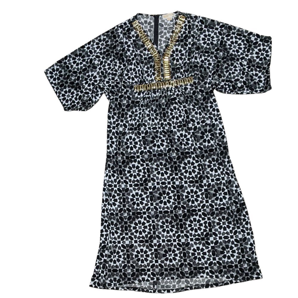 Michael Michael Kors black white maxi kimono kaftan housedress cocktail party 1X